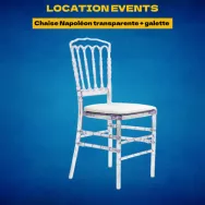 Location Chaise Napoléon cristal + galette blanche