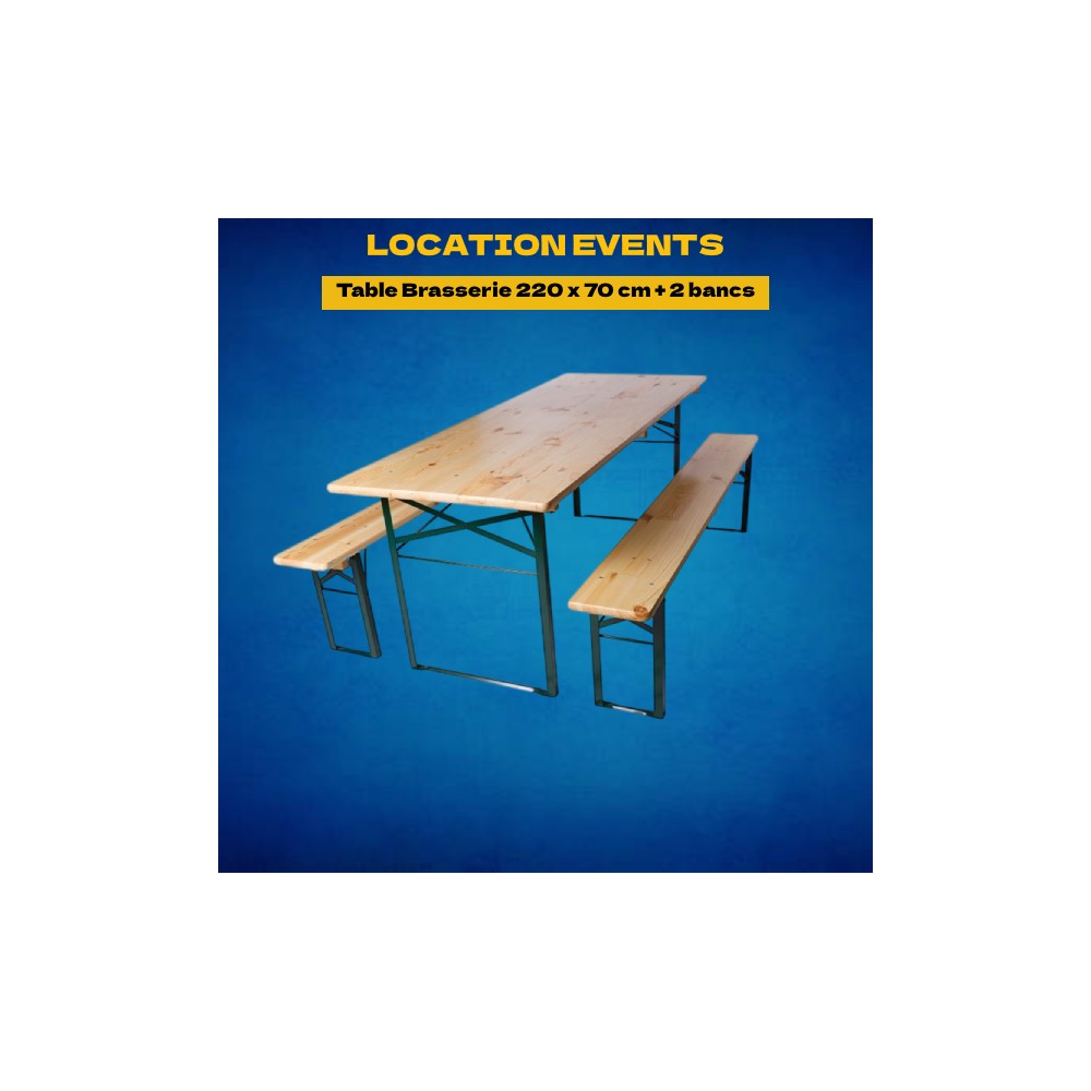 Location Table Brasserie 220 x 70 cm + 2 bancs Orléans • Nevers • Tours