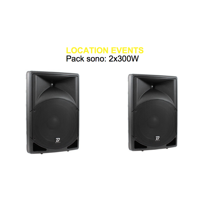 Location pack sono: 2 x 300 w - 20 A 70 personnes