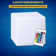 Location Cube lumineux LED multicolore sans fil 40 cm - Location events
